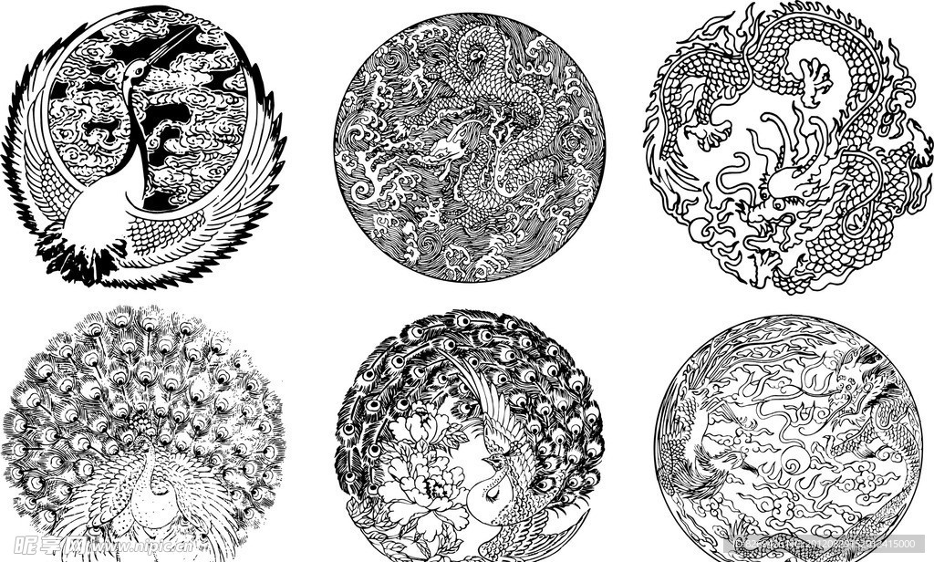 矢量 龙 凤 孔雀 仙鹤 图案