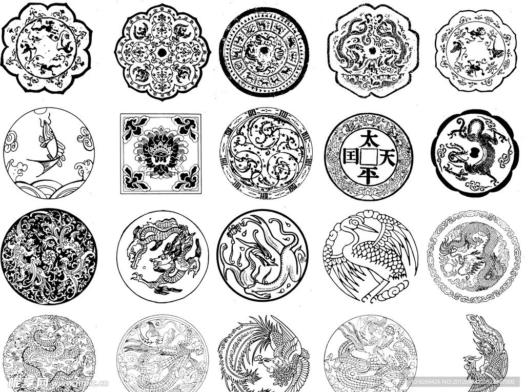 矢量 圆纹 龙凤 图案