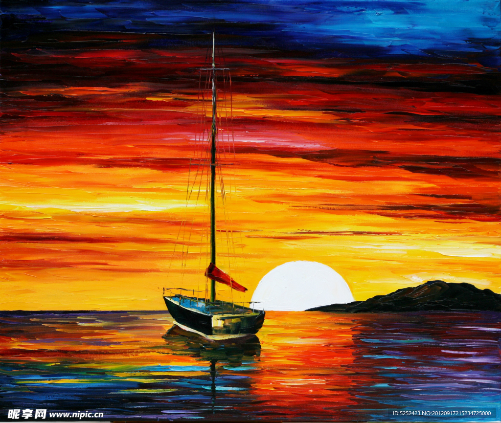 油画 美丽的日落
