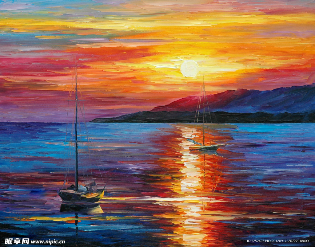 油画 海湾日落