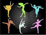 彩色动感舞动人物剪影矢量