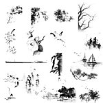 水墨山 水画素材