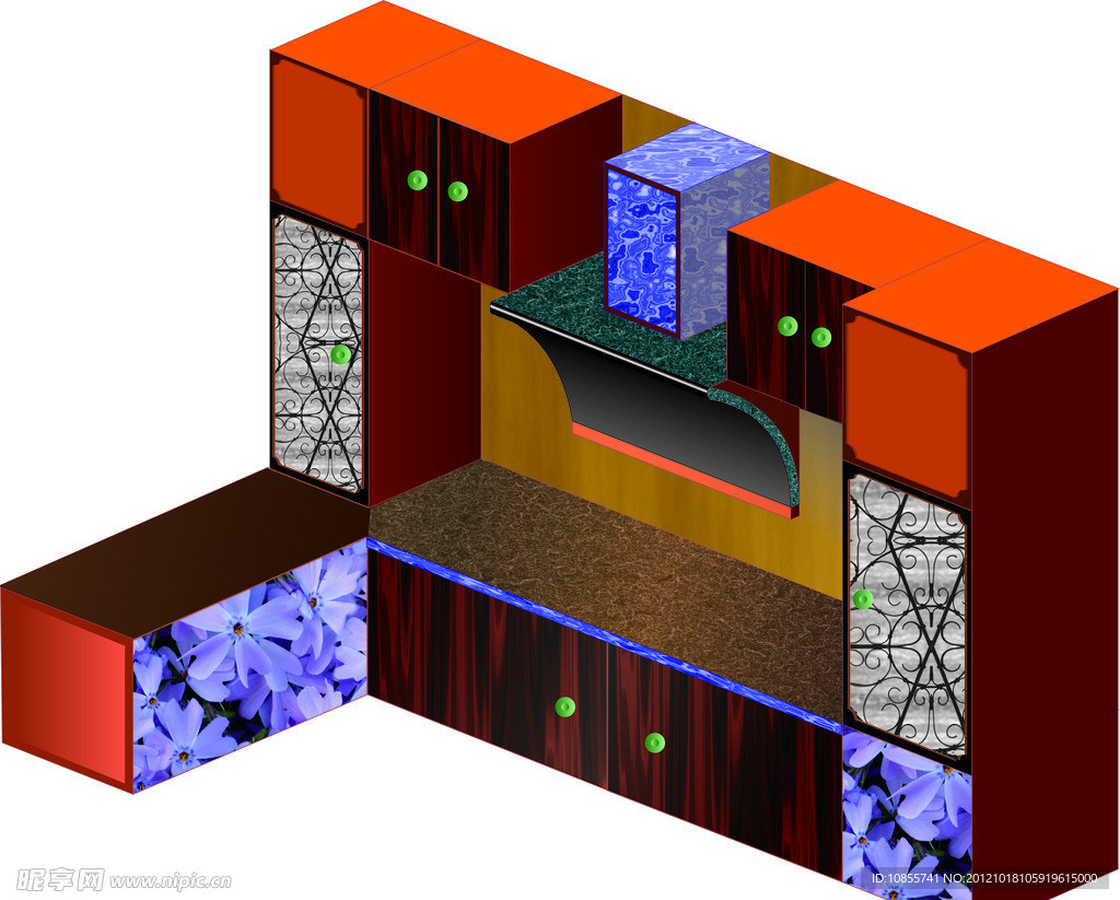 橱柜效果图 矢量图