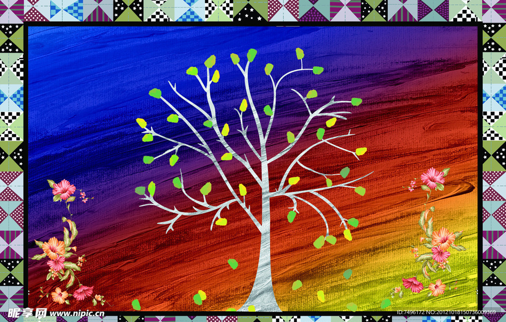 无框画 油画小树