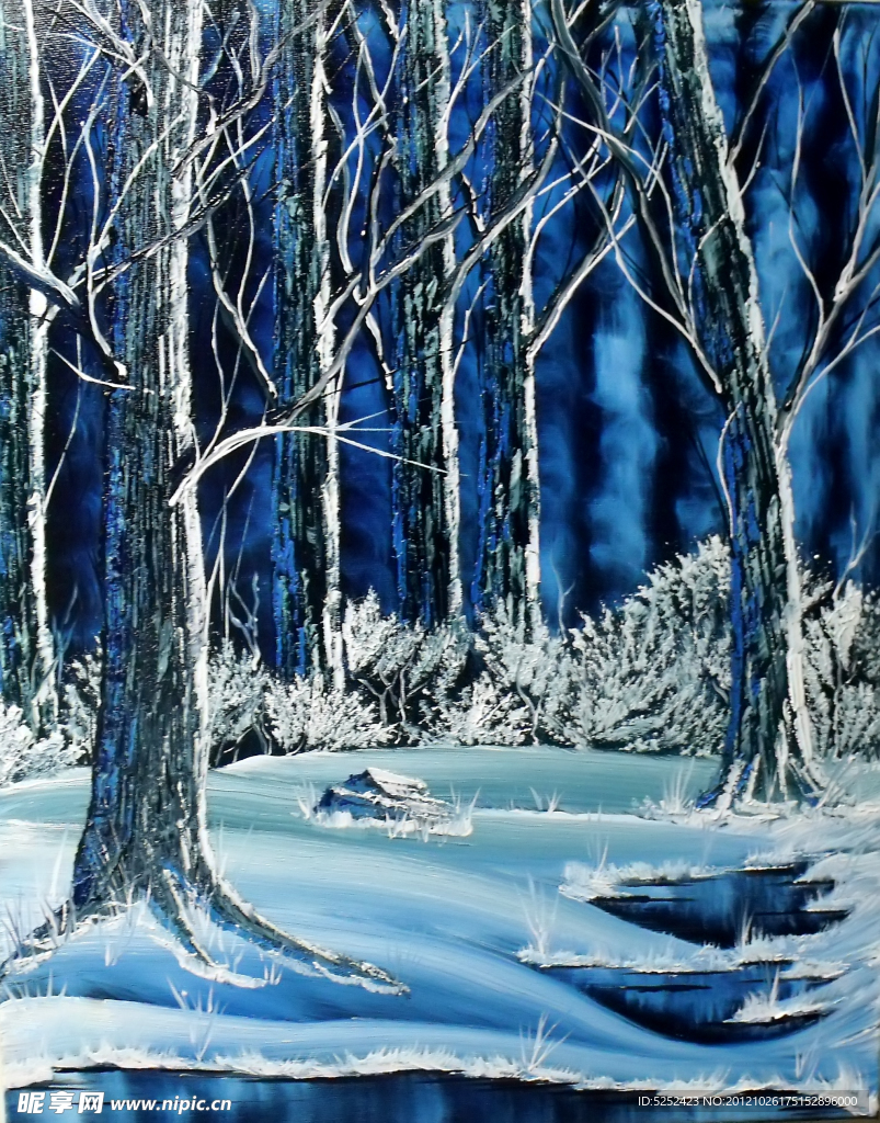 油画 冬天的树林