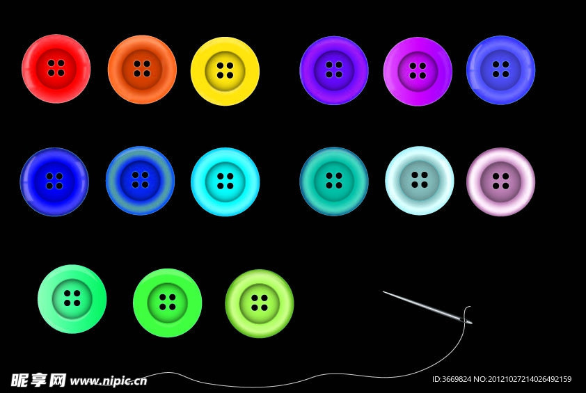 各种纽扣和针线矢量