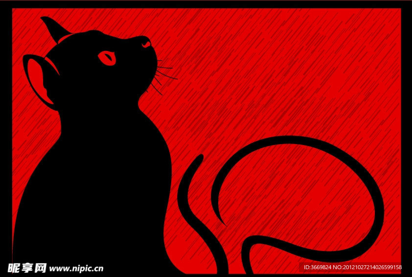 淋雨的黑色线条小猫