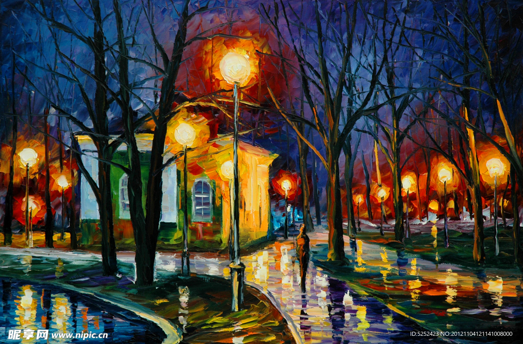 油画 冬天的夜晚