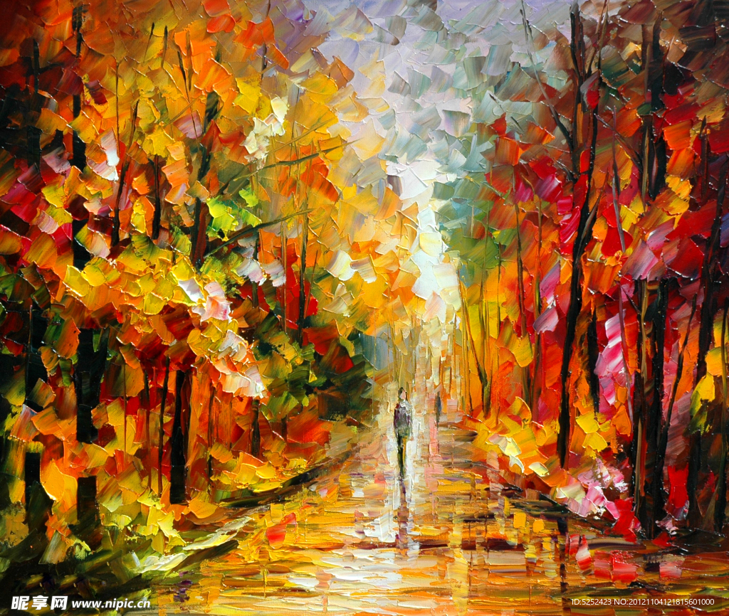 油画 深秋漫步