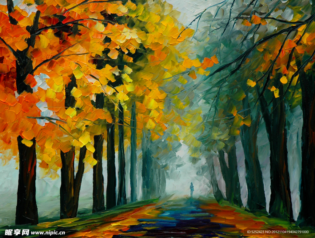 油画 深秋漫步