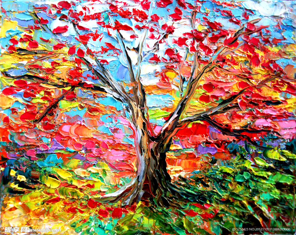 油画 秋树