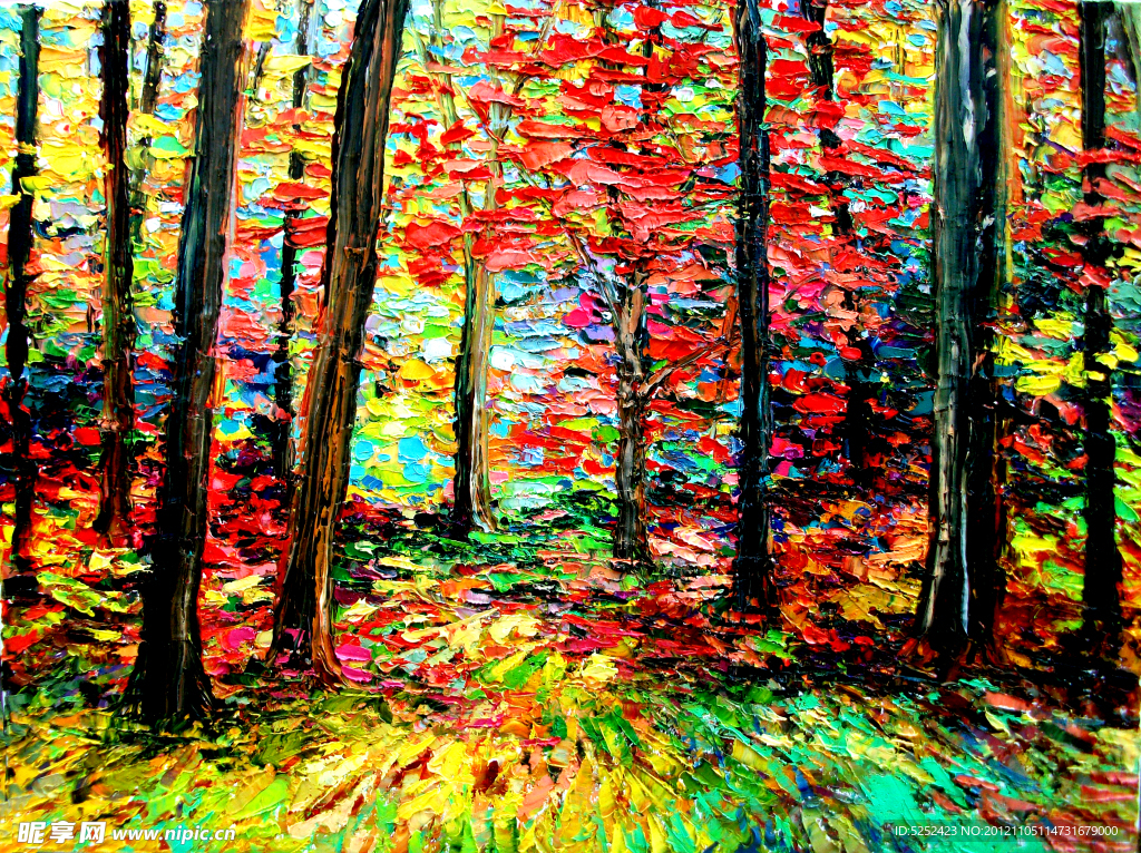 油画 秋天森林