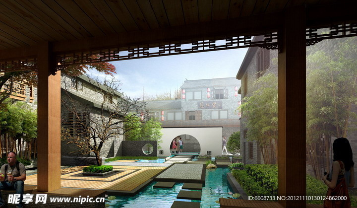 中国古典四合院别墅效果图