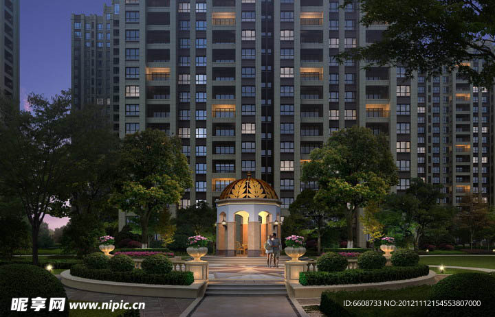 高档住宅小区夜景效果图