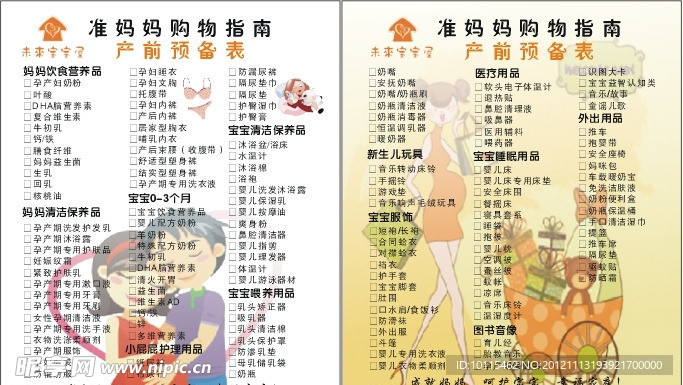 准妈妈购物指南产前预备表