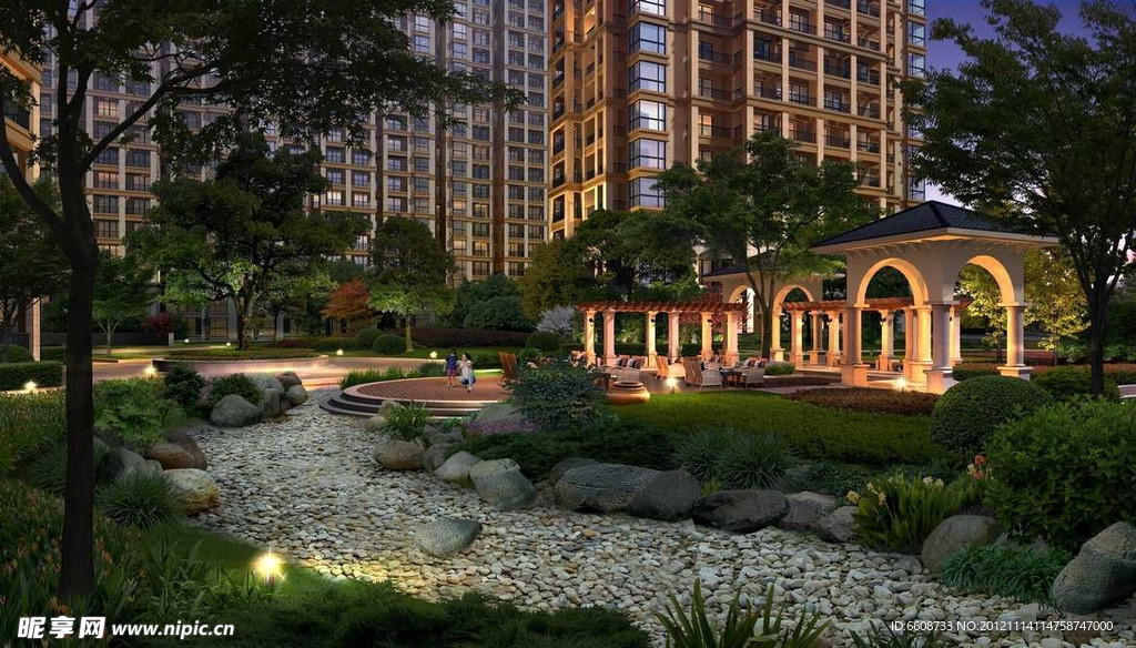 高档建筑住宅区夜景