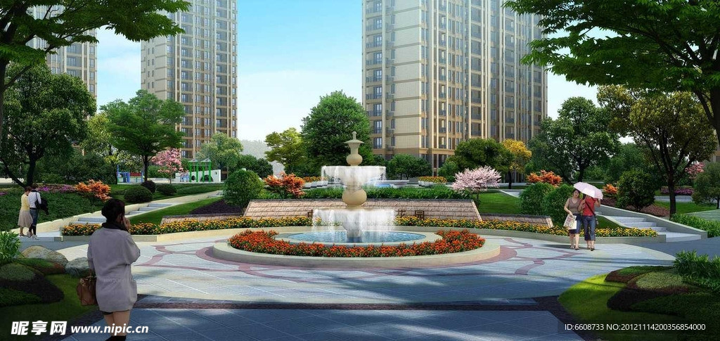 高档小区喷泉花园