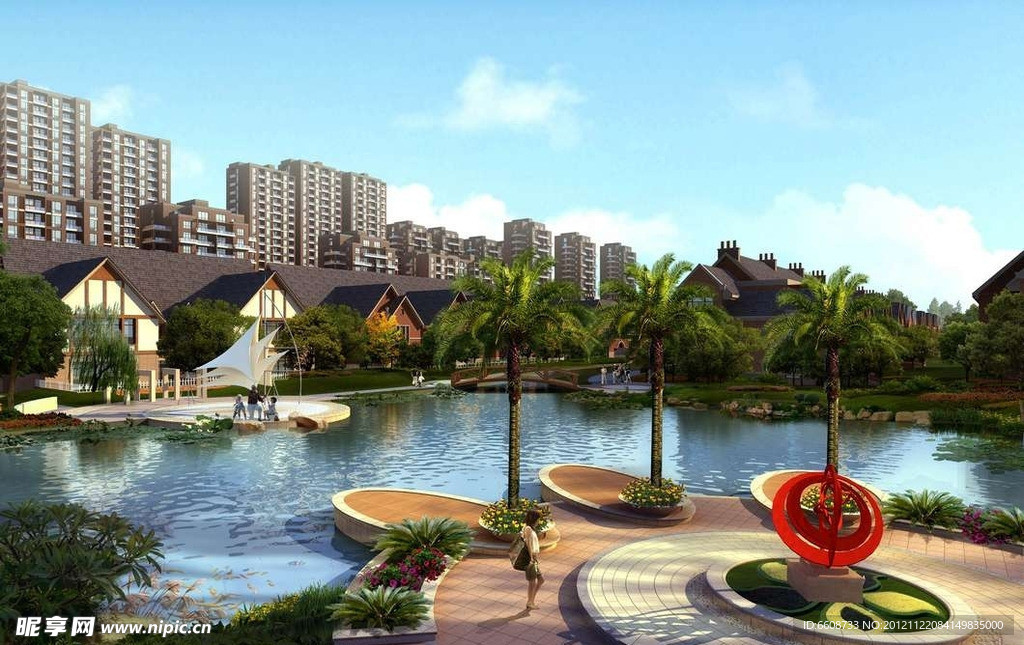 水岸别墅水景效果图