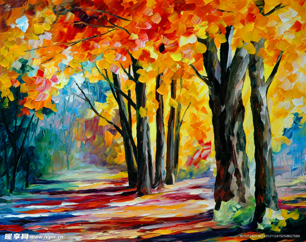 油画 阳光明媚的秋天