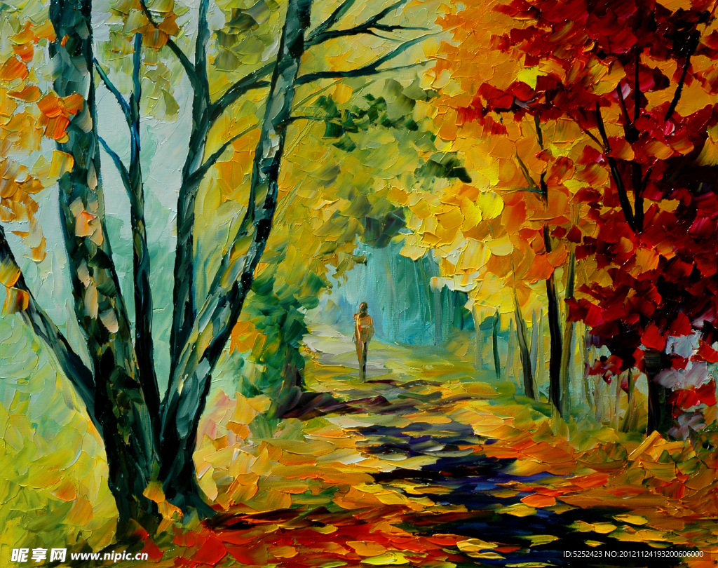 油画 深秋小道