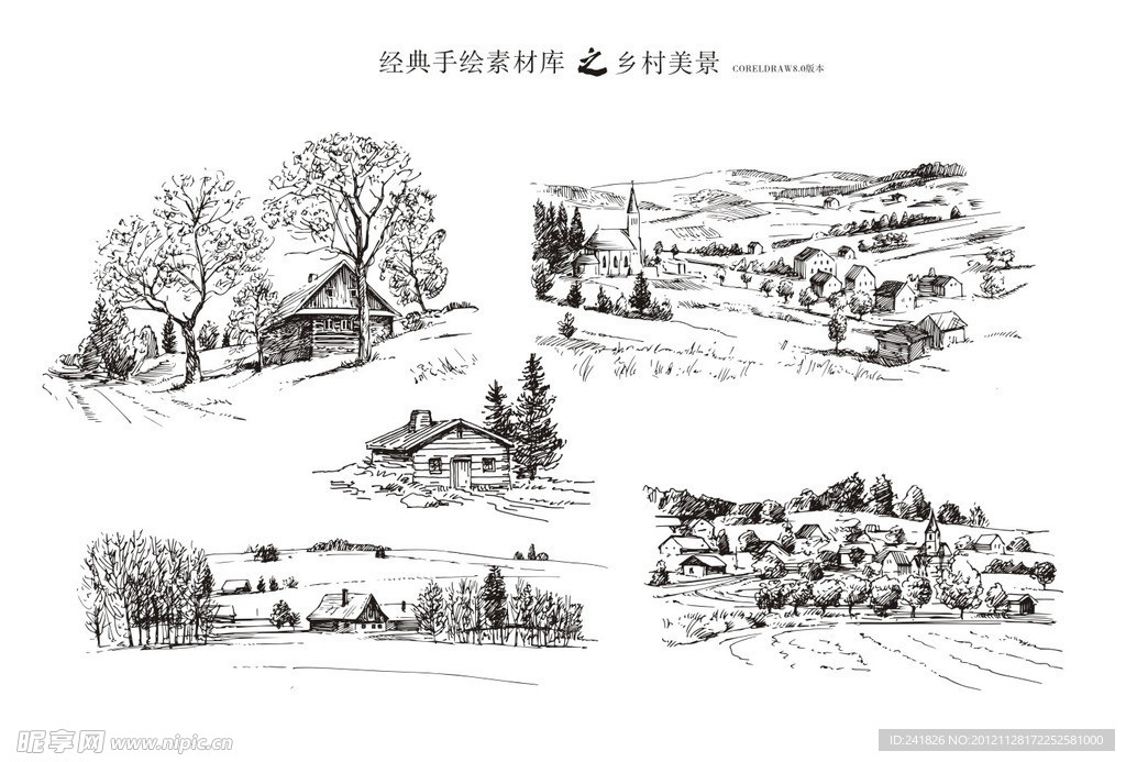 手绘素材 乡村美景