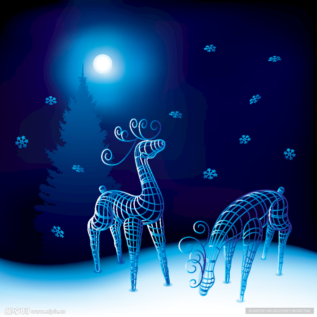 梅花鹿圣诞夜景