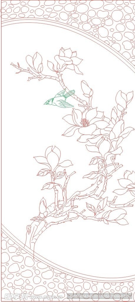 玉兰花鸟图艺术玻璃白描