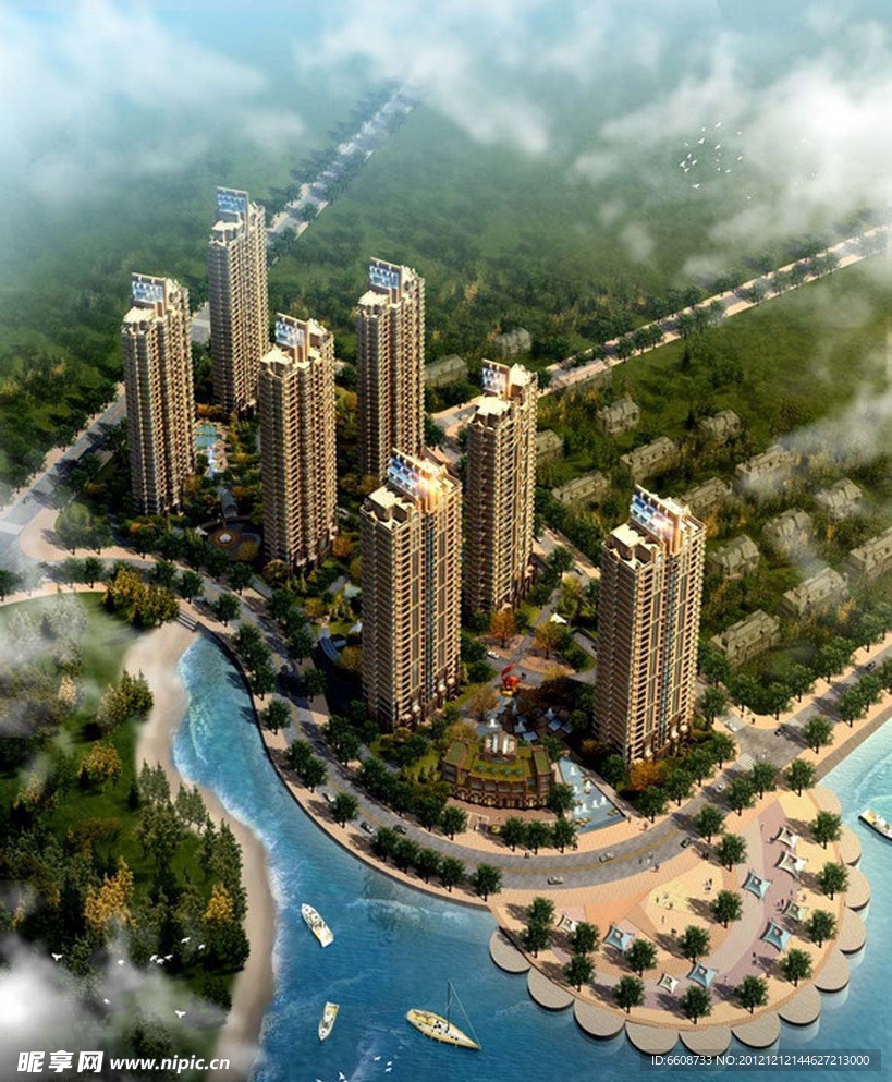 海滨城市住宅小区效果图