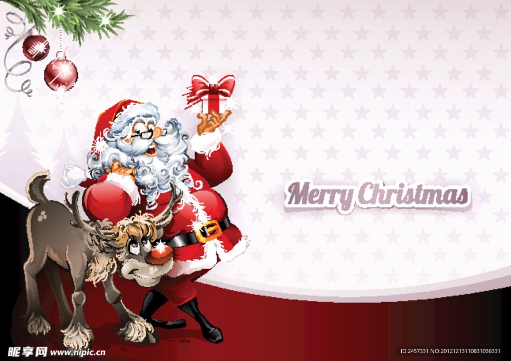 卡通圣诞老人梅花鹿 圣诞背景
