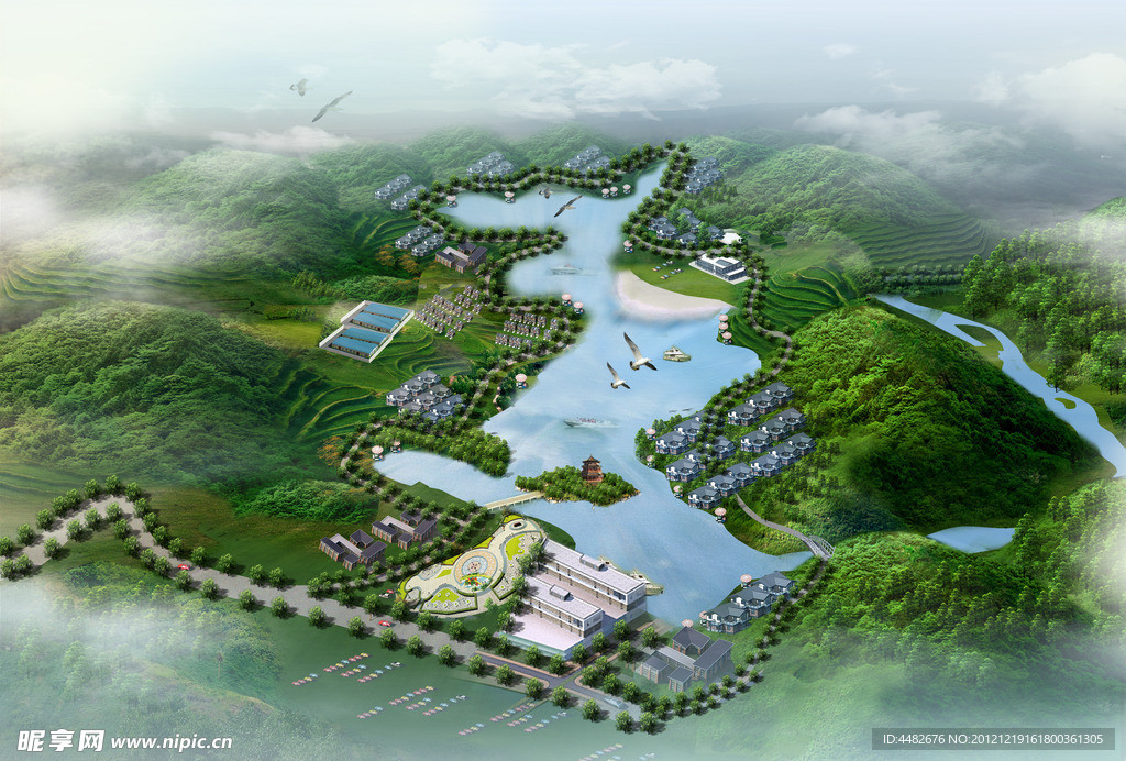 水景 渡假村 规划效果图