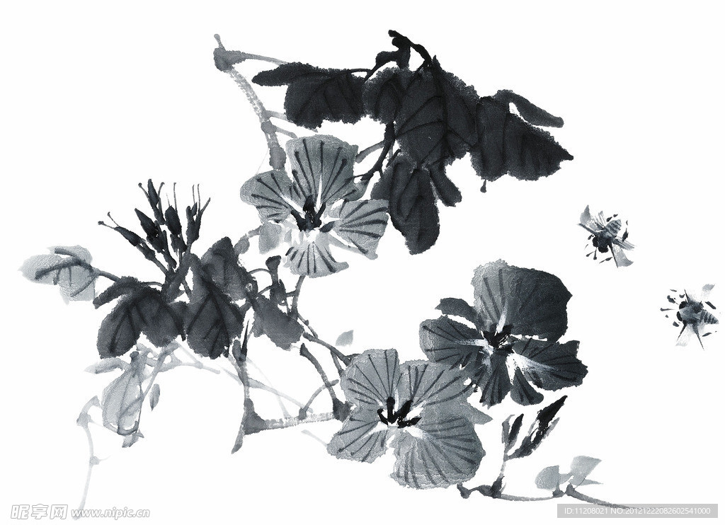 PSD分层素材透明背景中国画水墨植物