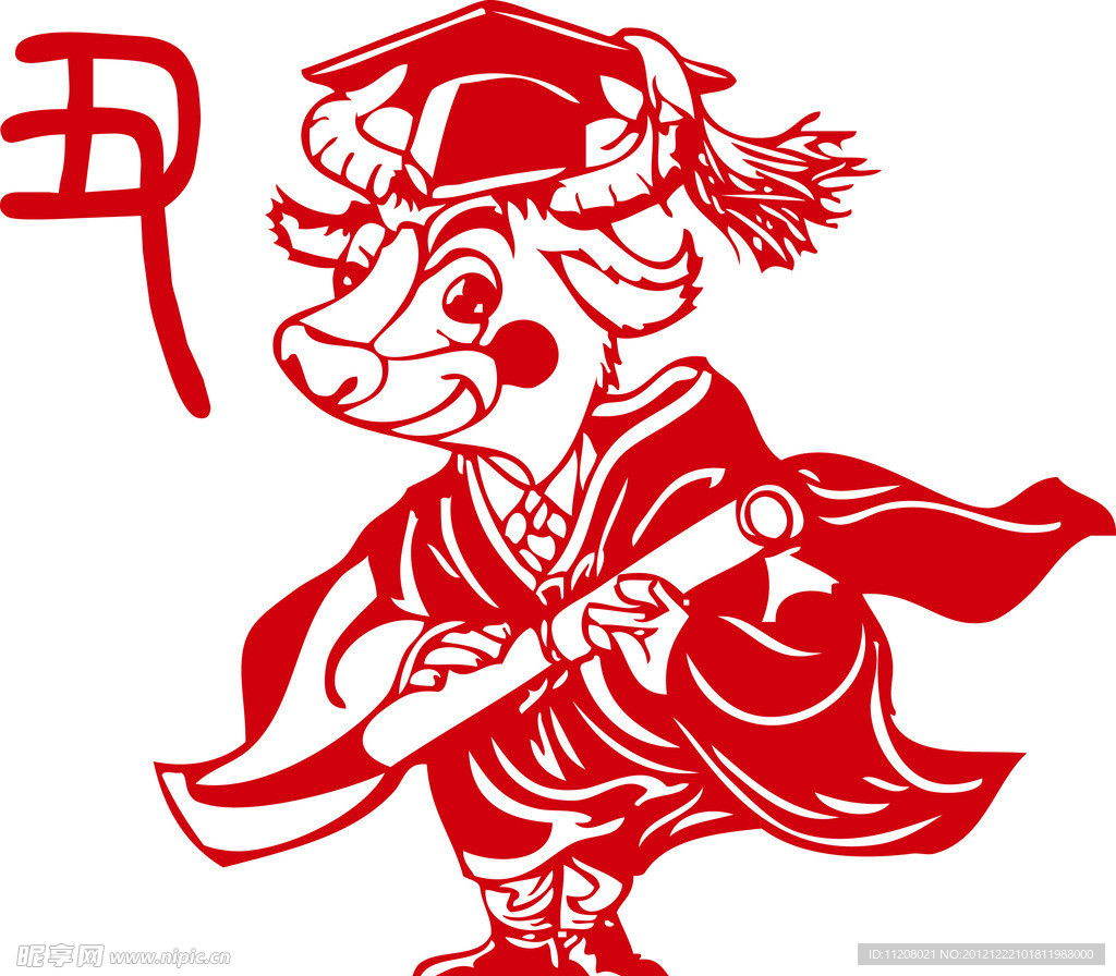 AI窗花十二生肖矢量图源文件 牛