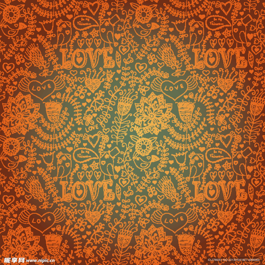 手绘情人节花纹背景