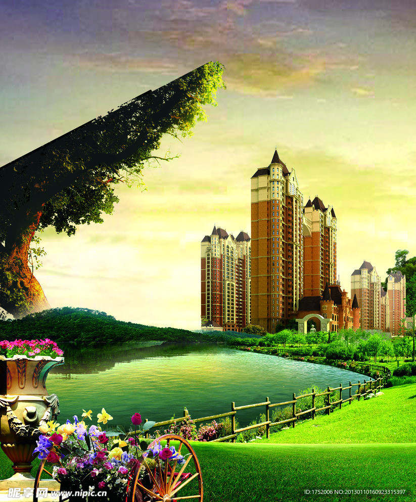 园林地产绿地花车素材