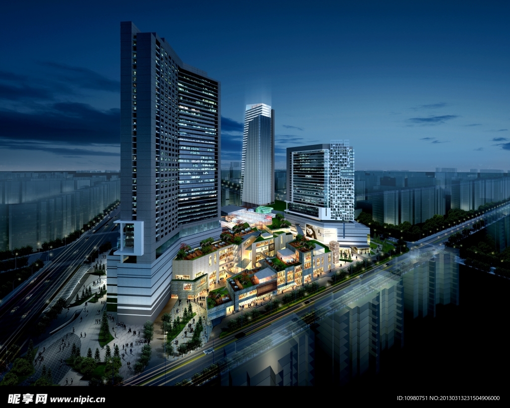 鸟瞰图园林景观夜景