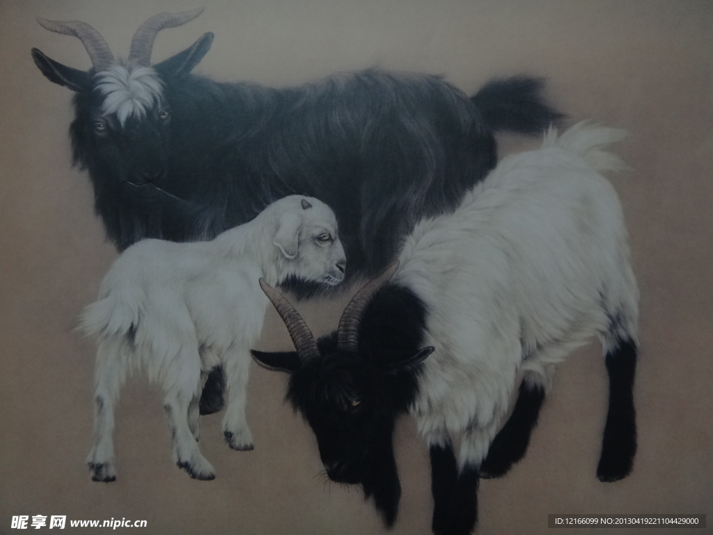 工笔国画山羊