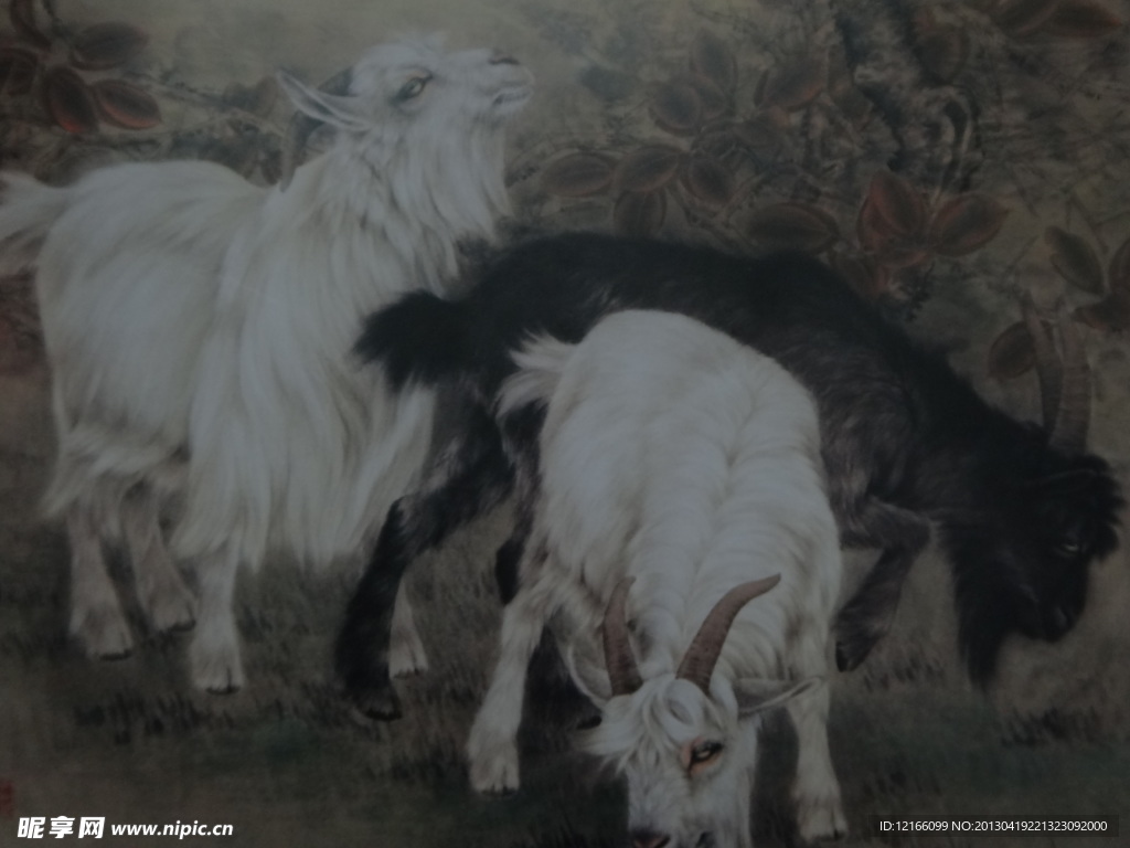 工笔国画三羊开泰