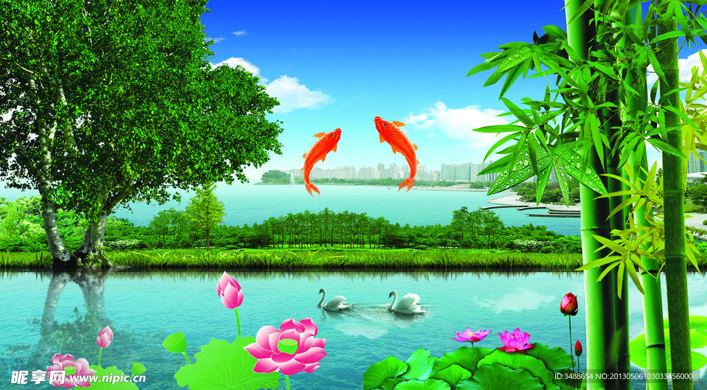 中堂门贴风景画