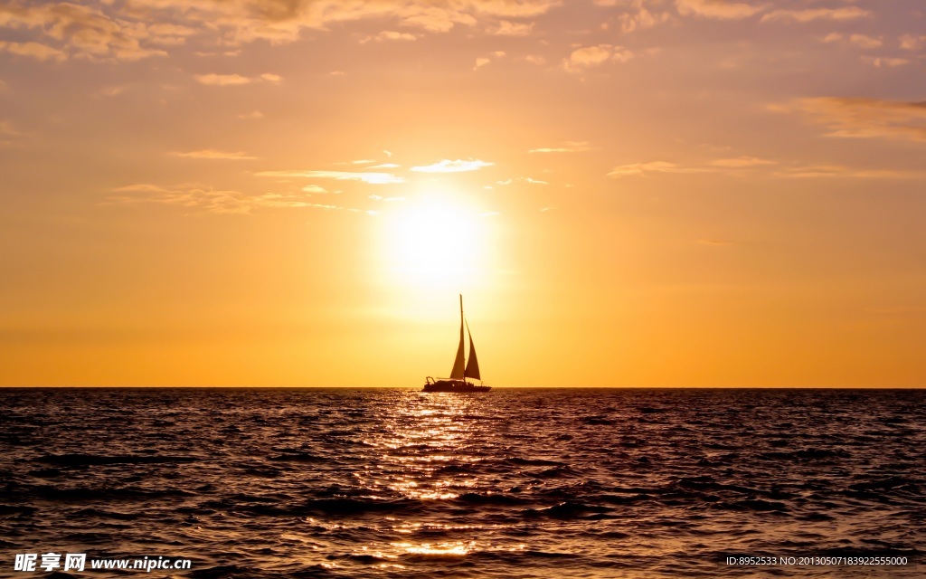 帆船 夕阳