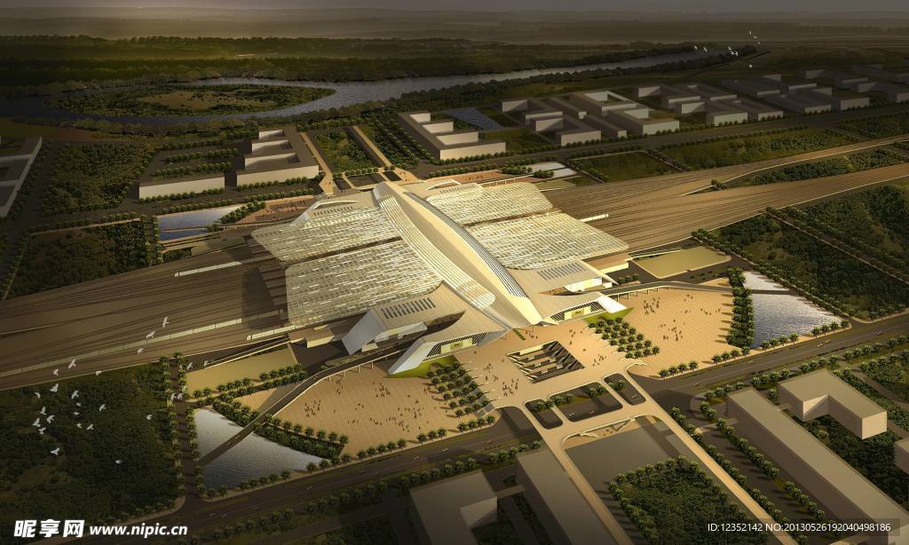 火车站黄昏鸟效果图