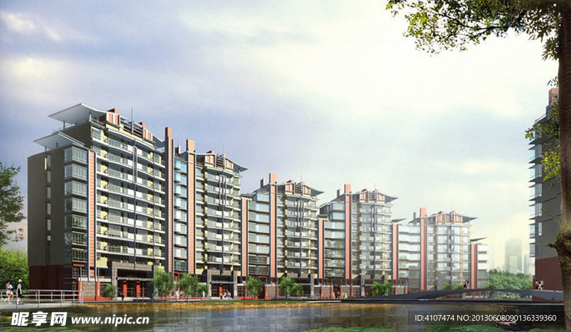 高档楼盘人工湖景观