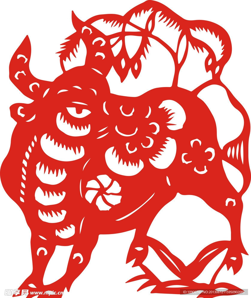 福牛剪纸艺术图 矢量