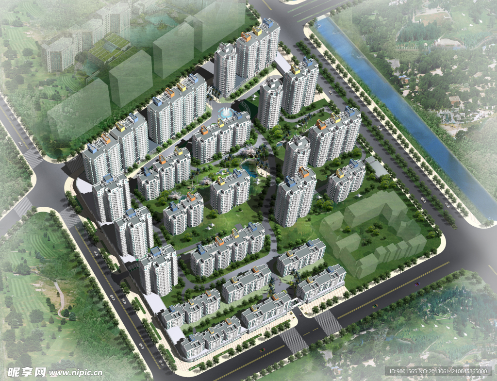 小区景观鸟瞰图