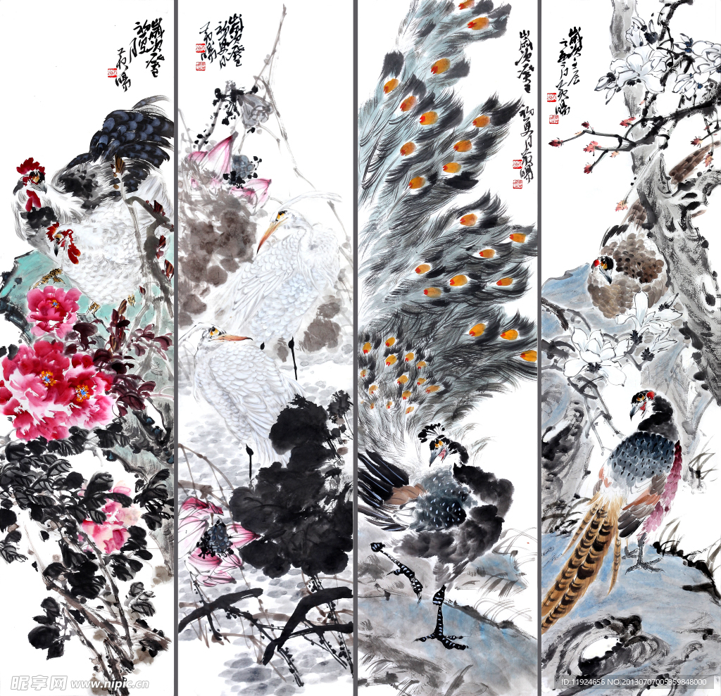 黄旸 写意花鸟条屏