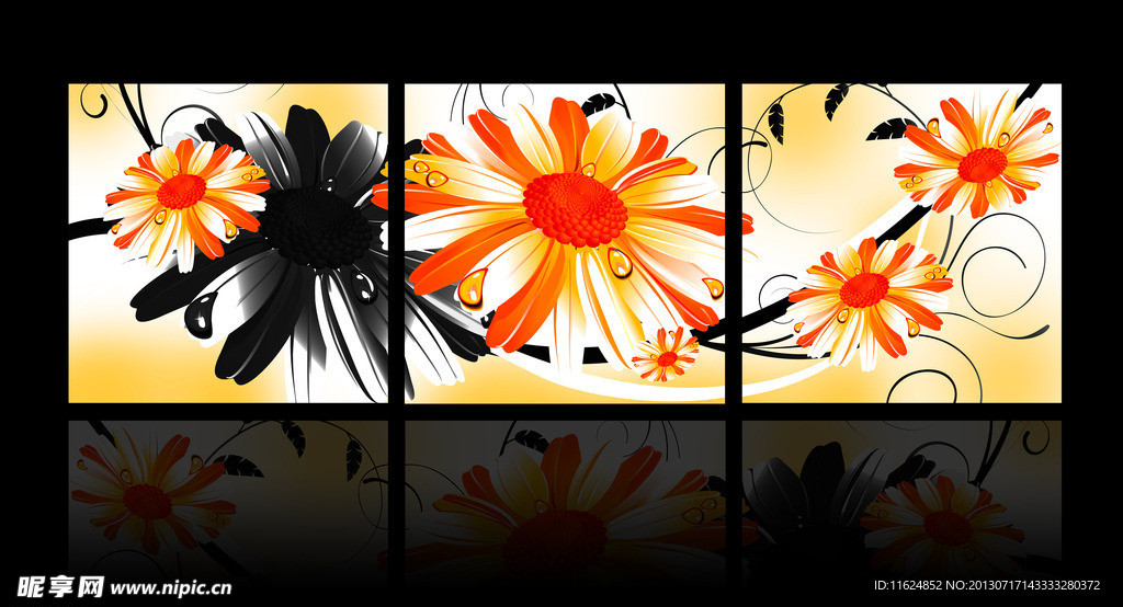 清新雏菊三联画