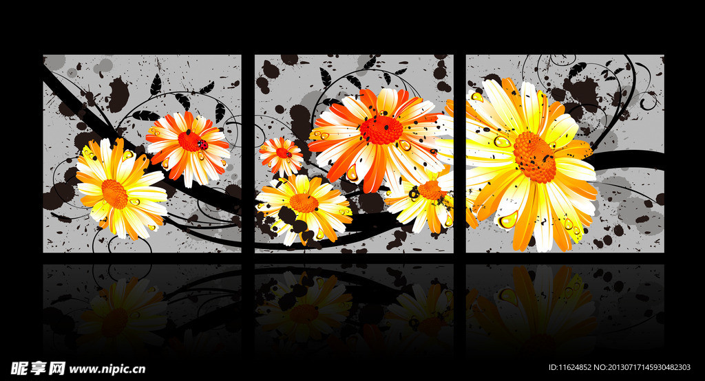 清新雏菊三联画