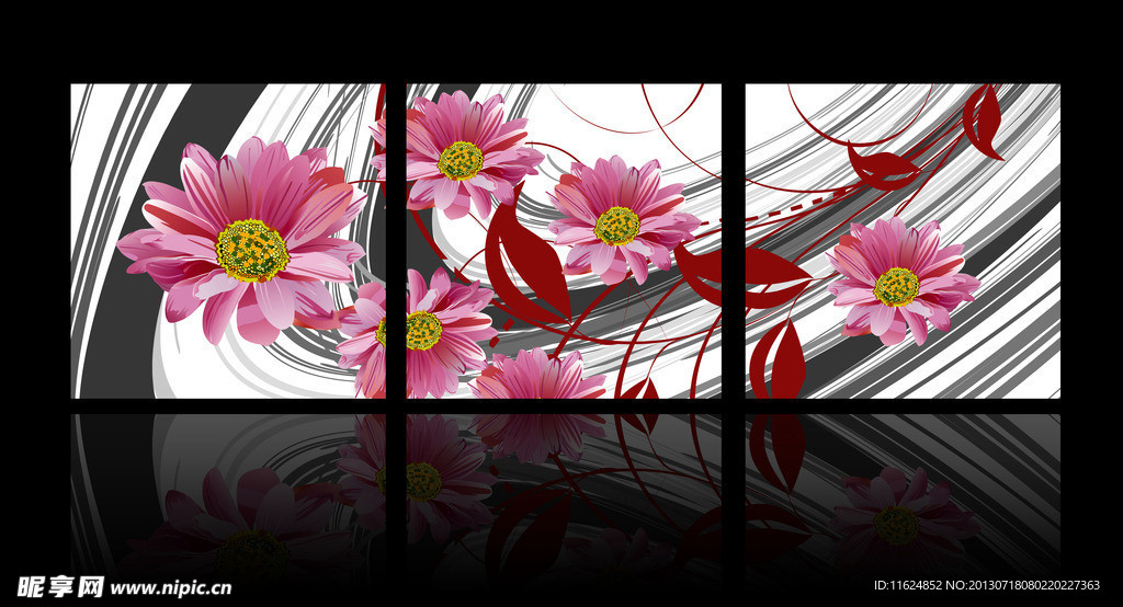 清新雏菊三联画