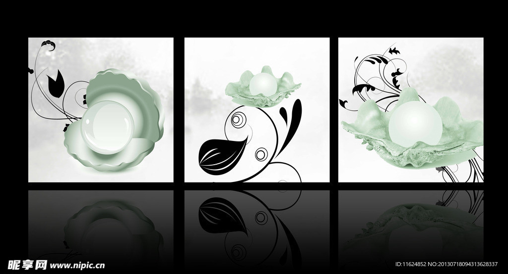 珍珠贝壳三联画