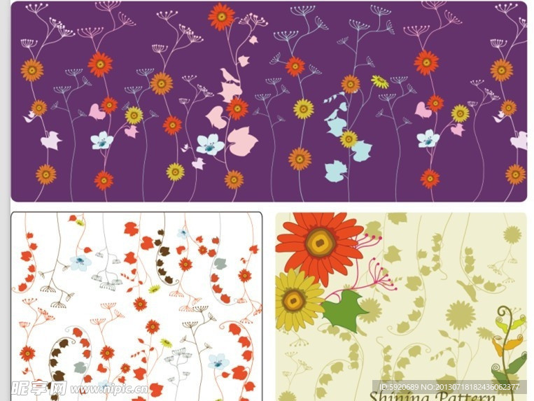 鲜活多彩花藤平铺底纹