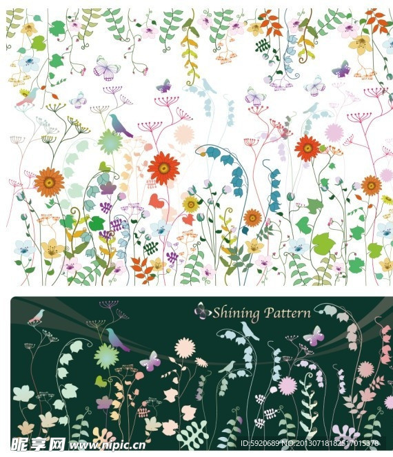 鲜活多彩花藤平铺底纹